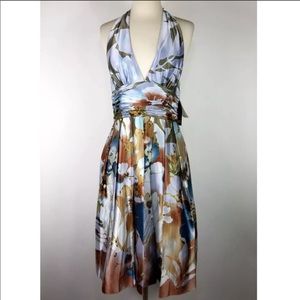 Adrianna Papell Silk Beaded Floral Halter Dress